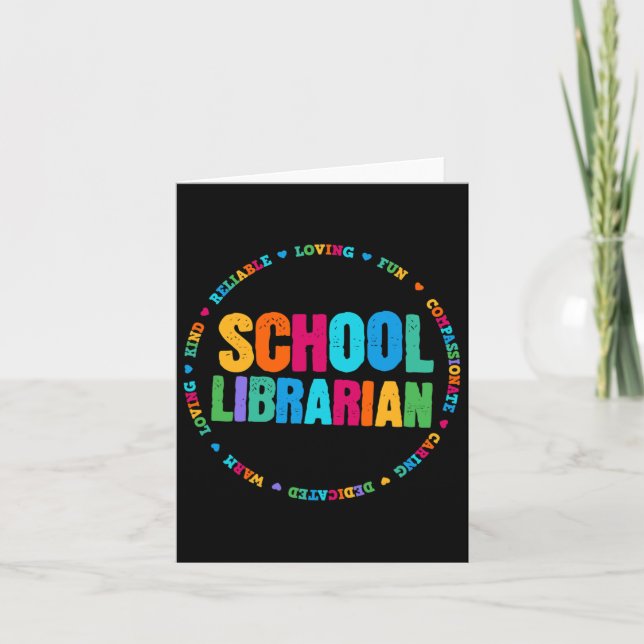 Librarian Tee Rainbow Colourful Library Elementary Card (Front)