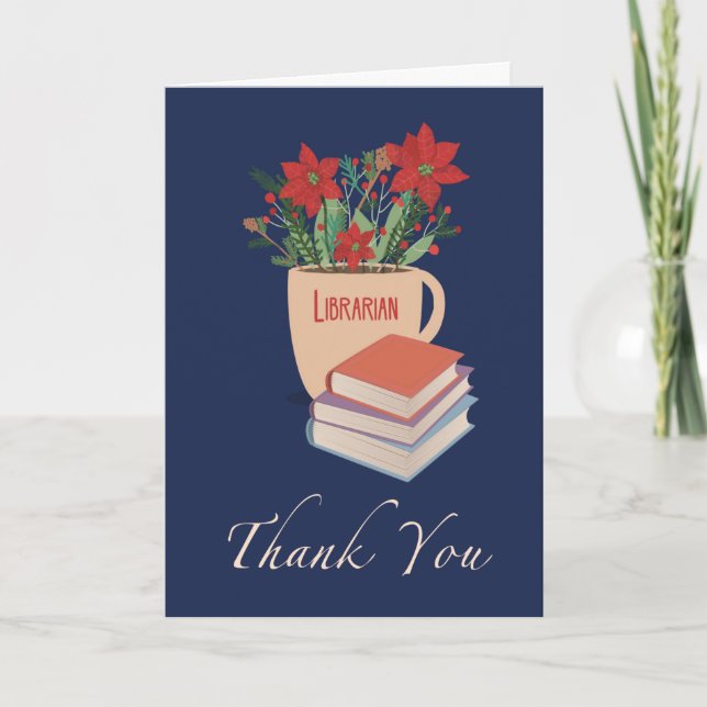 Librarian Thank You  Christmas Poinsettias Card (Front)