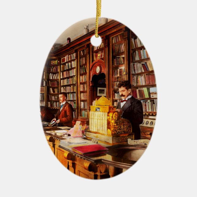 Library - A novel idea 1895 Ceramic Tree Decoration (Front)