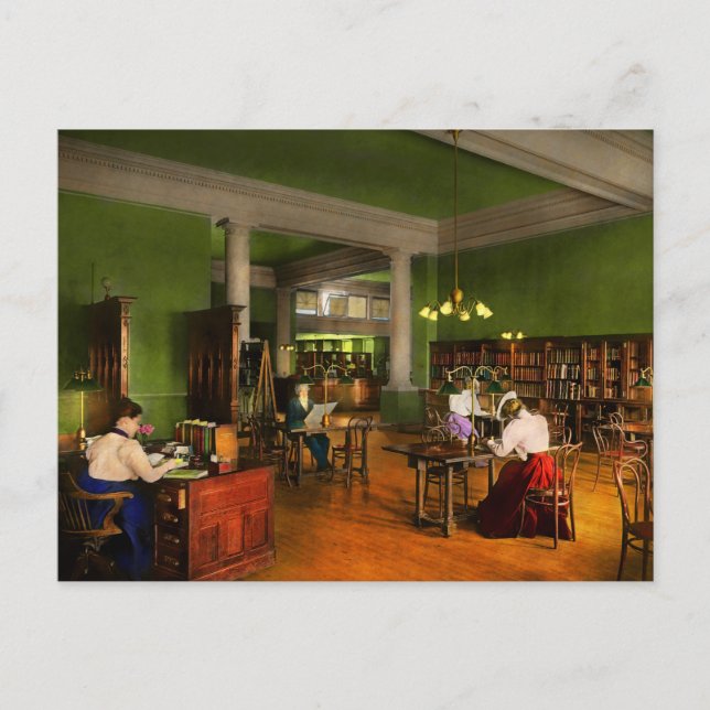 Library - Adult&#x27;s reading 1900 Postcard (Front)