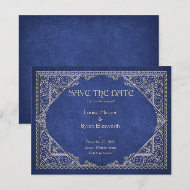 Library Book Blue Geek Literary Wedding Save The Date (Front/Back)