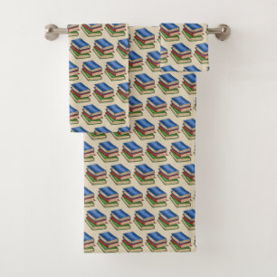 Library Book Stack School Teacher Reading Tan Bath Towel Set