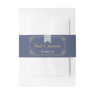 Library Book Wedding Cutlery Band Navy Invitation Belly Band