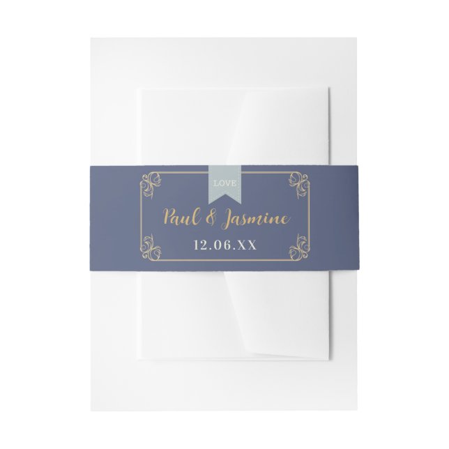 Library Book Wedding Cutlery Band Navy Invitation Belly Band (Front Example)