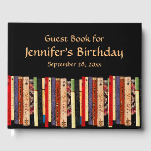 Library Books Abstract Birthday Party Guest Book