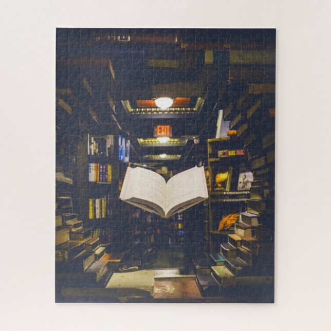 Library Books Shelves Open Book Read Jigsaw Puzzle (Vertical)