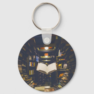 Library Books Shelves Open Book Read Key Ring