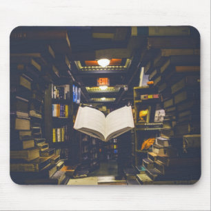 Library Books Shelves Open Book Read Mouse Pad