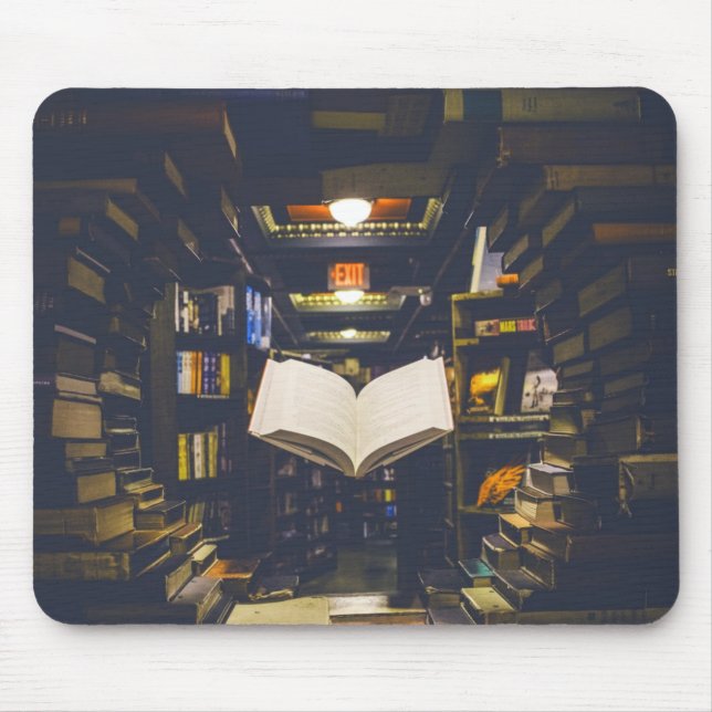 Library Books Shelves Open Book Read Mouse Pad (Front)