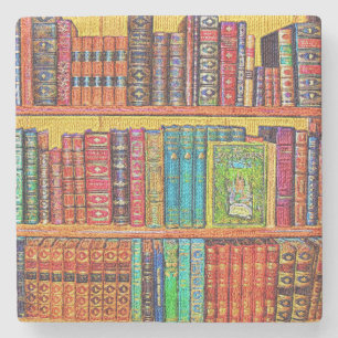 Library Books Stone Coaster