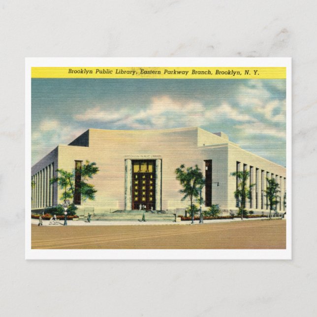 Library, Brooklyn, New York Vintage Postcard (Front)
