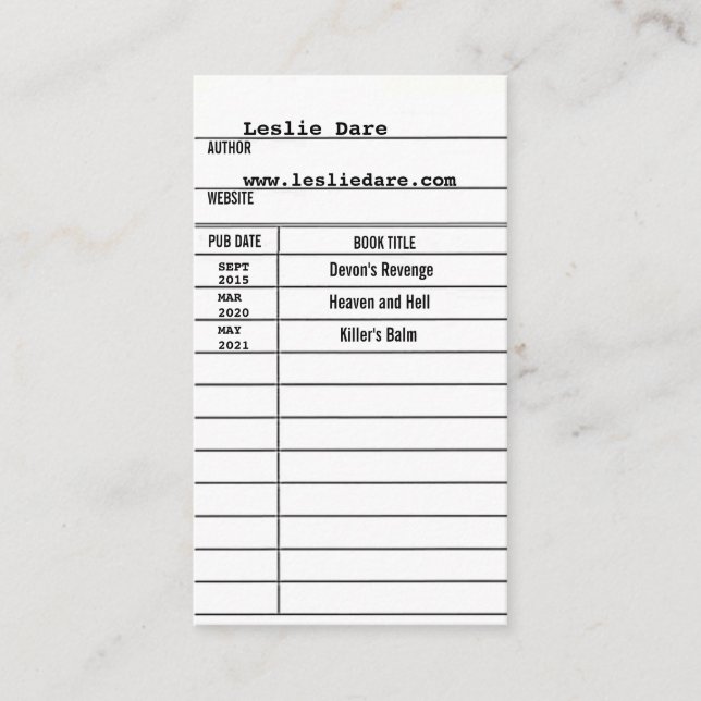 library card author card (Front)