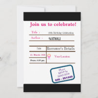 Library Card Birthday Invitation