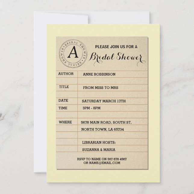 Library Card Book Bridal Shower Book Party Invite (Front)