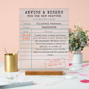 Library Card Book Theme Graduation Advice Wishes Acrylic Sign