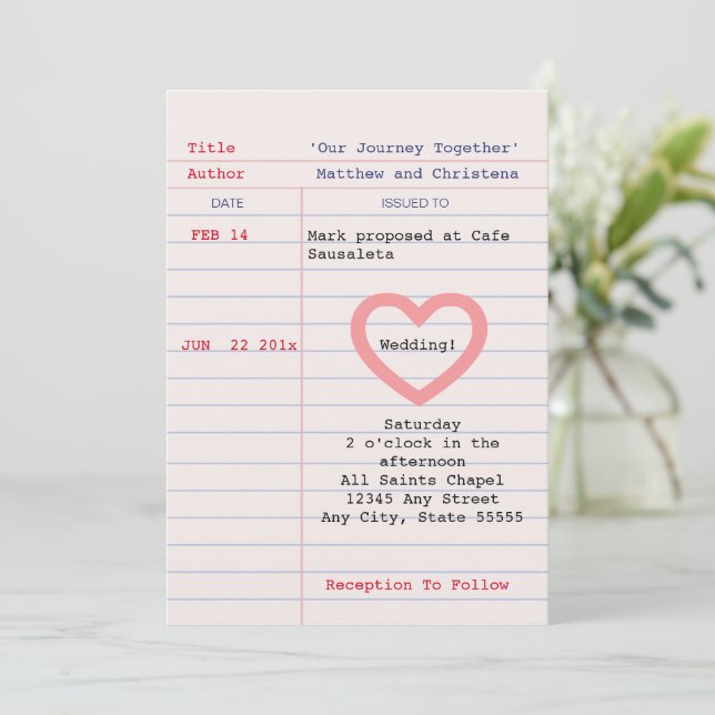 Library Card Wedding Invitation (Standing Front)