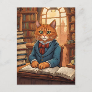 library cat #11 postcard