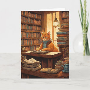 library cat #12 greeting card