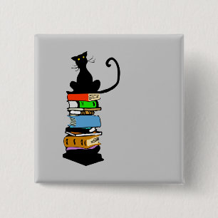 Library Cat 15 Cm Square Badge