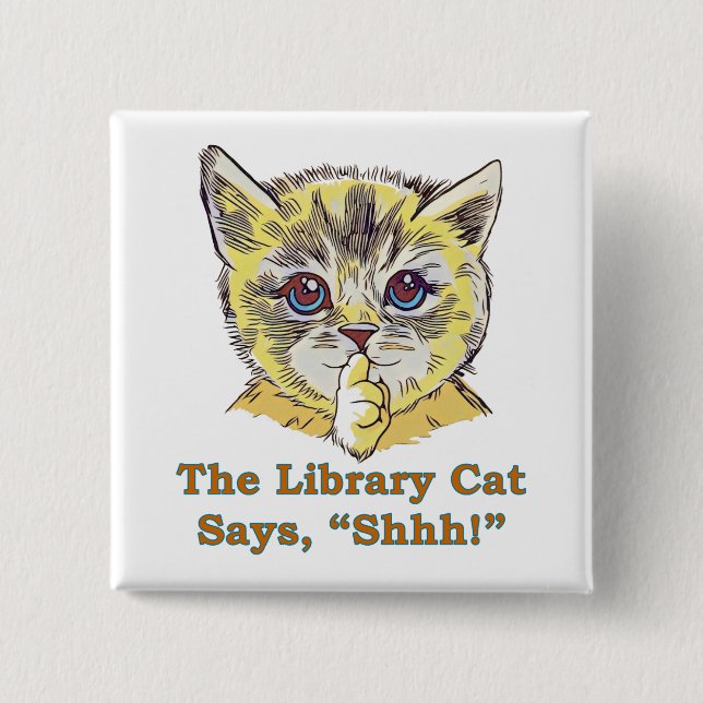 Library Cat 15 Cm Square Badge (Front)