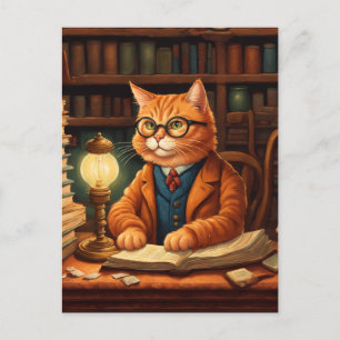 library cat #15 postcard