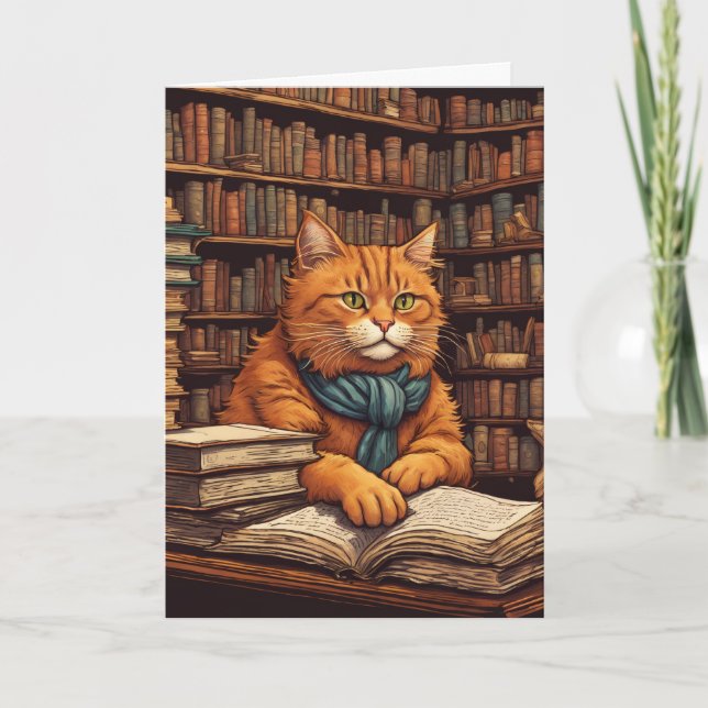 library cat #17 greeting card (Front)