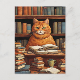 library cat #1 postcard