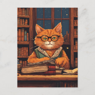 library cat #21 postcard