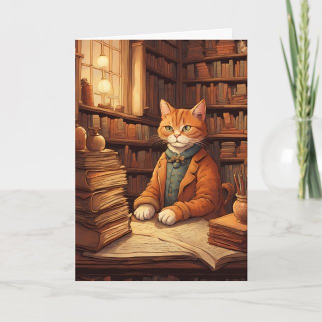 library cat #2 greeting card (Front)