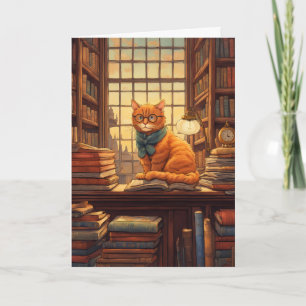 library cat #4 greeting card