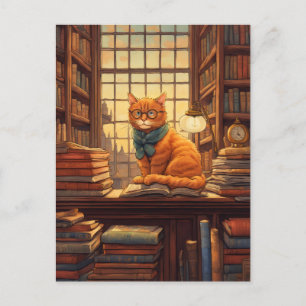 library cat #4 postcard