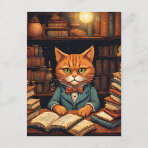 library cat #5 postcard