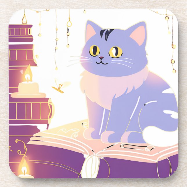 Library cat cafe  coaster (Front)