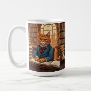 library cat coffee mug