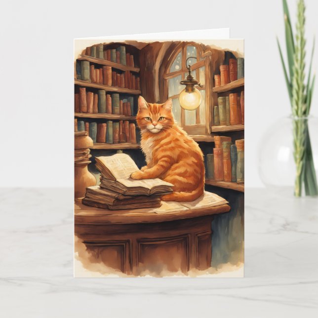 library cat greeting card (Front)