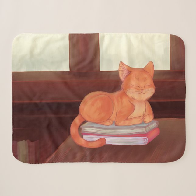 Library Cat Sherpa Blanket (Front (Horizontal))