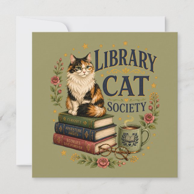 Library Cat Society Bookish Calico (Front)