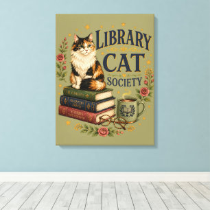 Library Cat Society Bookish Calico Canvas Print
