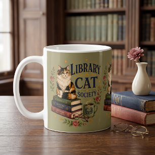 Library Cat Society Bookish Calico Coffee Mug
