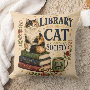 Library Cat Society Bookish Calico Cushion