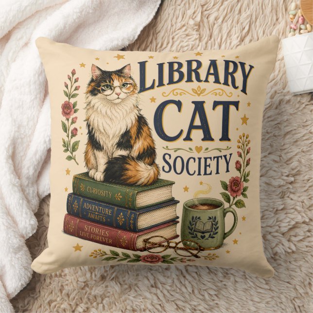 Library Cat Society Bookish Calico Cushion (Blanket)