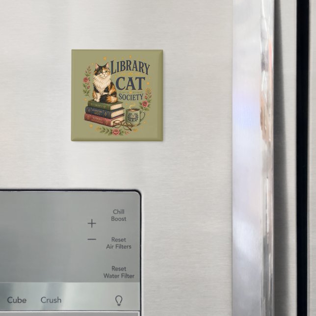 Library Cat Society Bookish Calico Magnet (In Situ (Fridge))