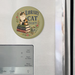 Library Cat Society Bookish Calico Magnet