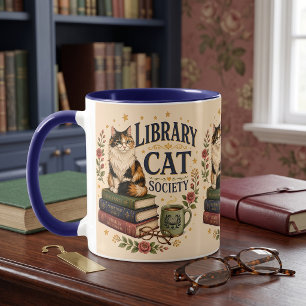 Library Cat Society Bookish Calico Mug