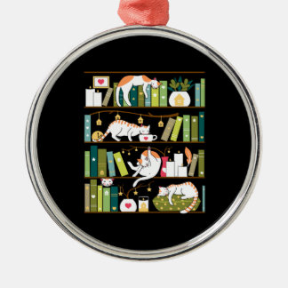 Library cats - whimsical cats on the book shelves metal tree decoration