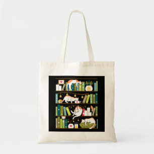 Library cats - whimsical cats on the book shelves  tote bag