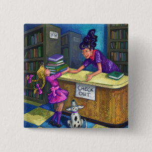 Library Check Out 15 Cm Square Badge