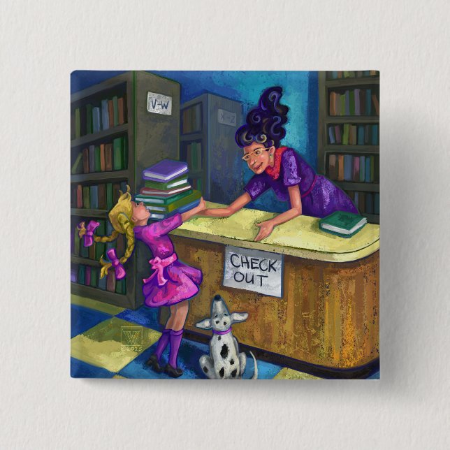 Library Check Out 15 Cm Square Badge (Front)
