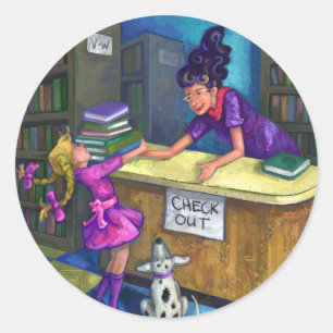 Library Check Out Artwork Classic Round Sticker