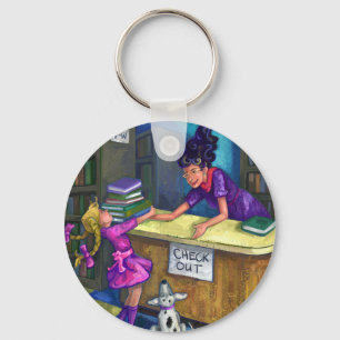 Library Check Out Artwork Key Ring